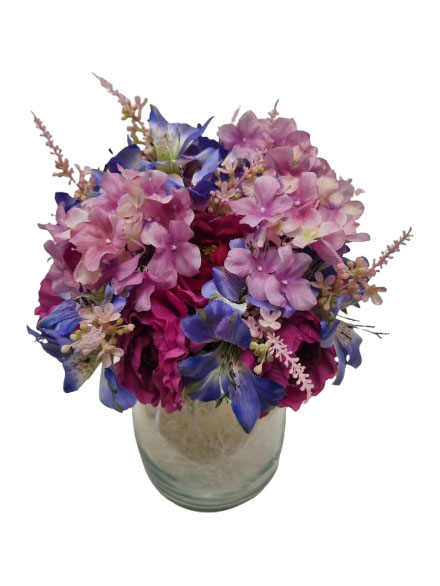 Ramo artificial rosa y azul en jarr�n